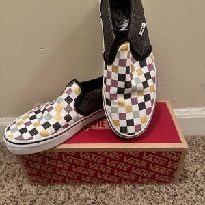 Glitter Checker board Vans (with box)